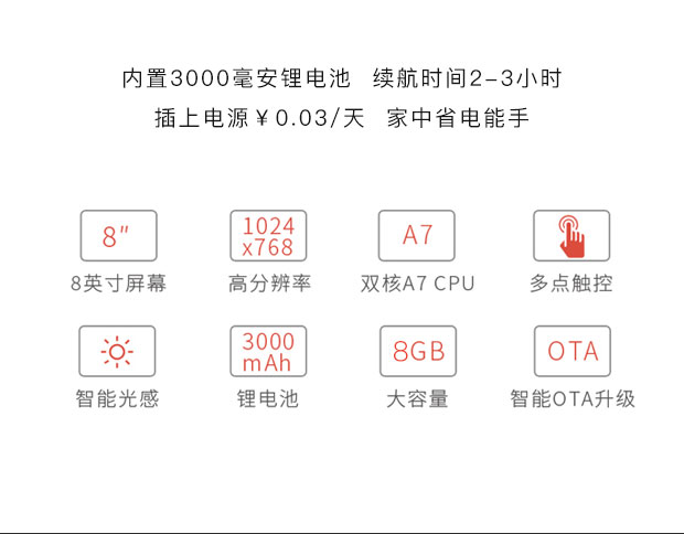 微信相框 W-M1皓月白 8G 8英寸IPS高清电容触摸屏电子相框 微信互联直发照片视频 相册云备份 腾讯科技