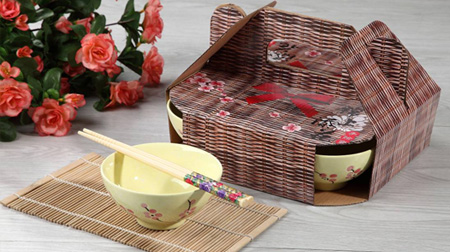 竹筷子、手绘陶瓷碗套装