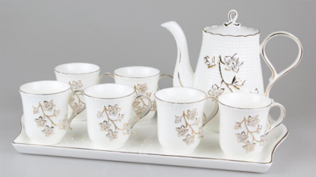 白色金叶水壶、陶瓷水杯、陶瓷水壶