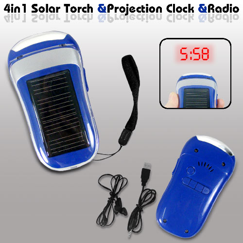太阳能手电筒投影钟收音机警报器